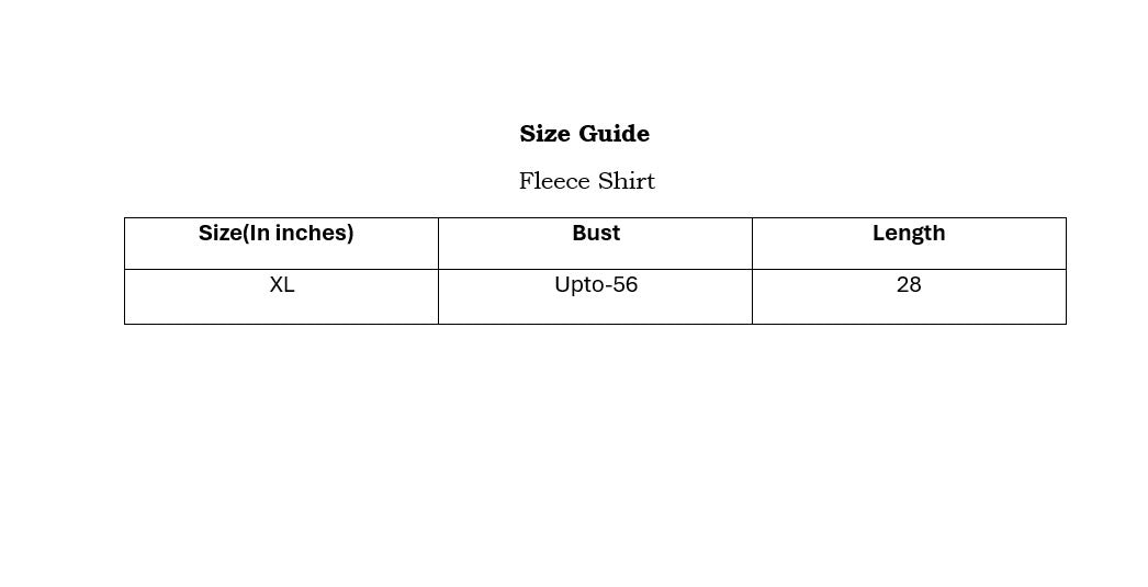Cream Fleece Shirt Size Chart