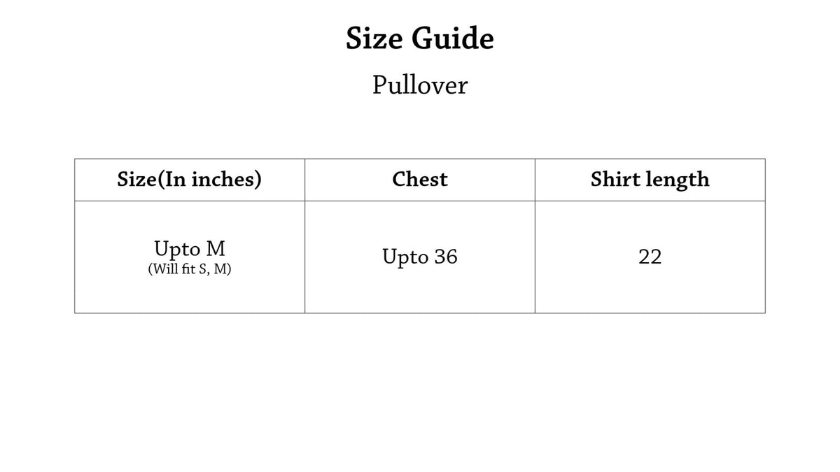 Pullover Size Chart