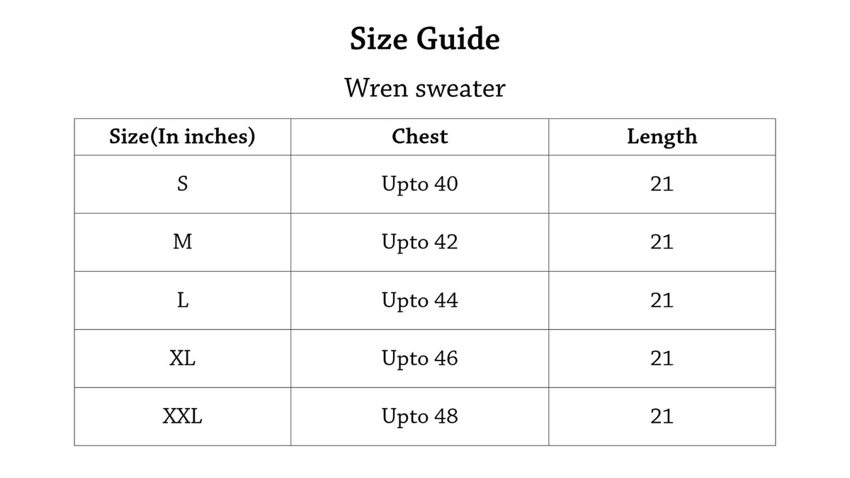 Wren Sweater Size Chart