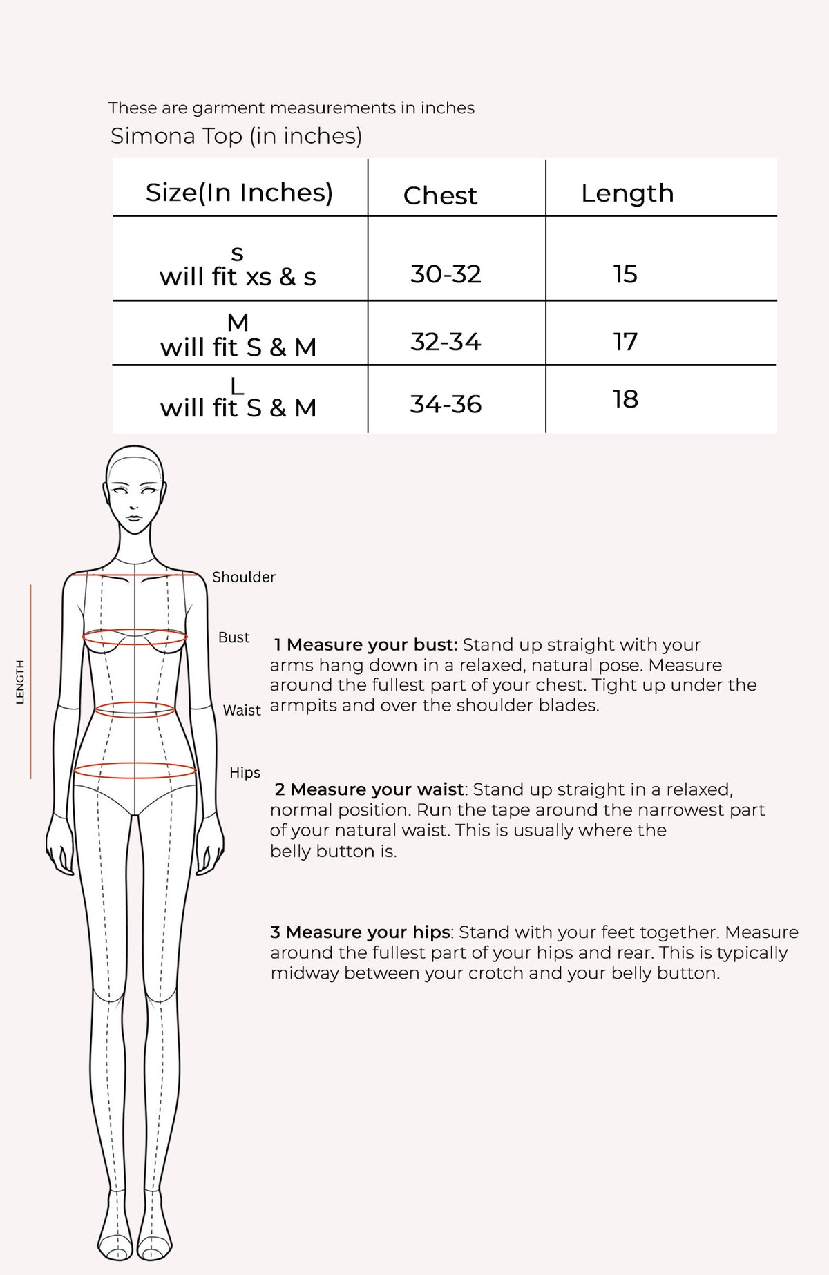 Simona Top Size Chart