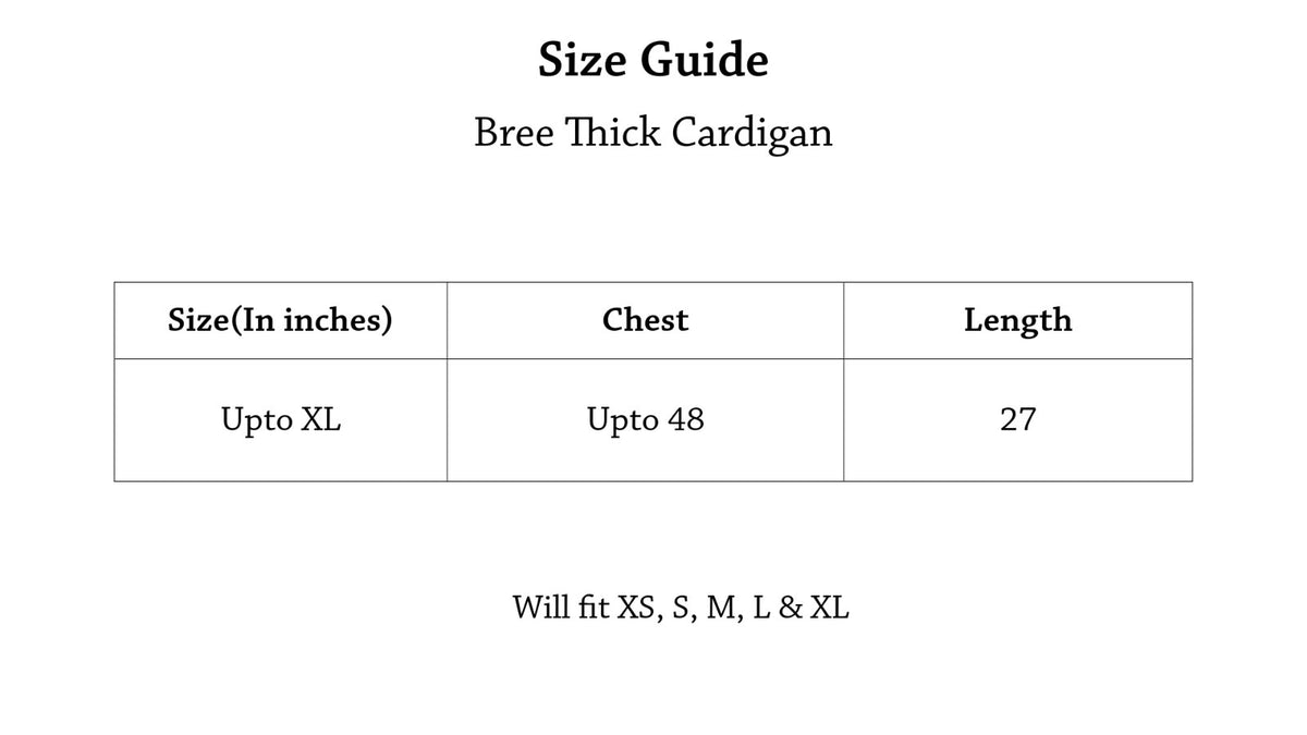 Bree Thick Cardigan Size Chart