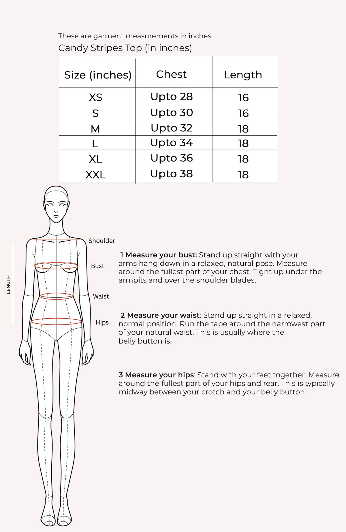 Candy Stripes Top Size Chart