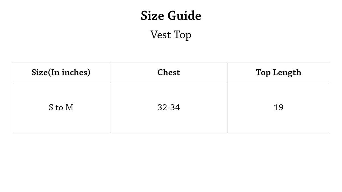 VEST TOP Size Chart