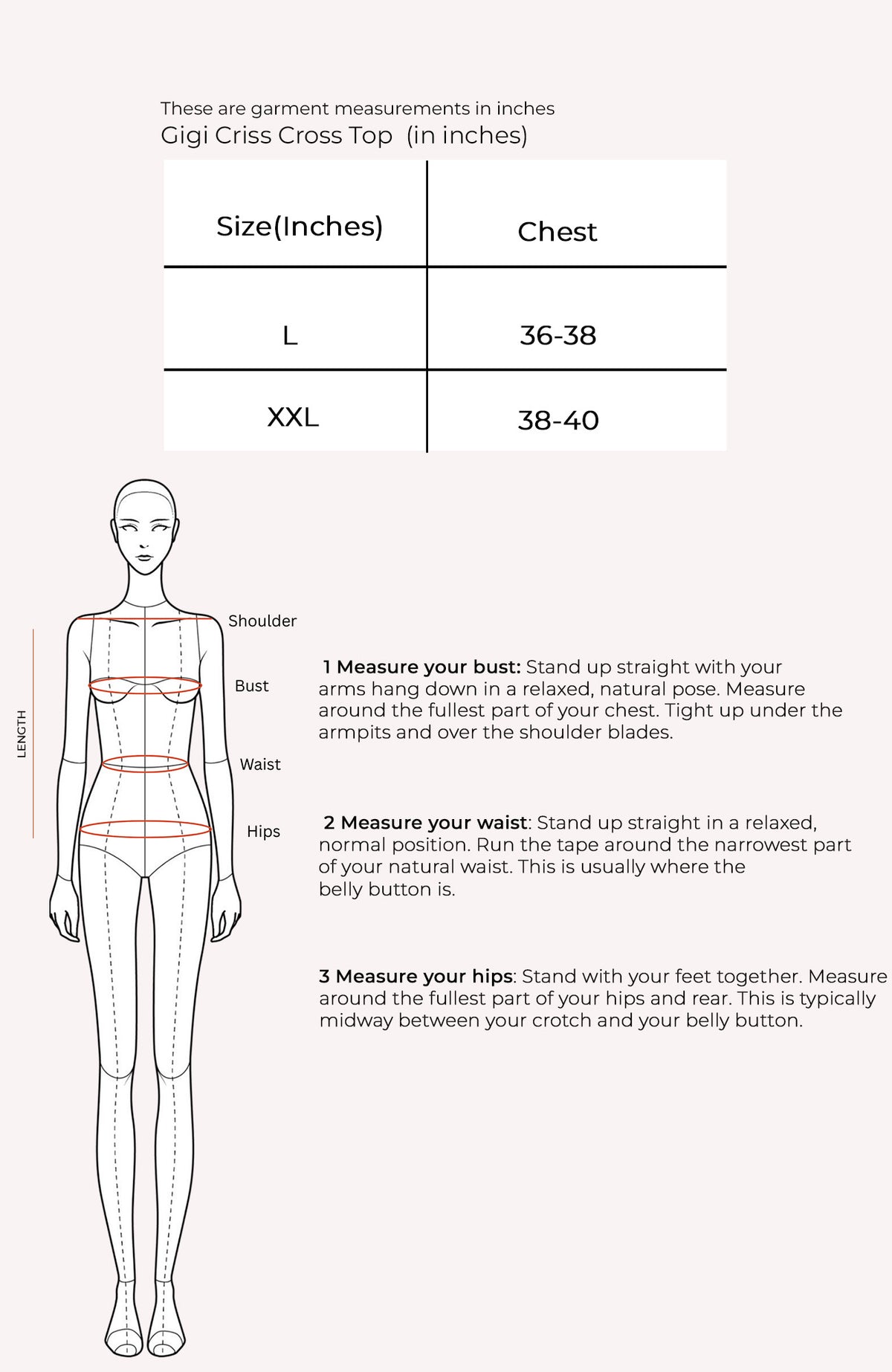 Gigi Criss Cross Top Size Chart