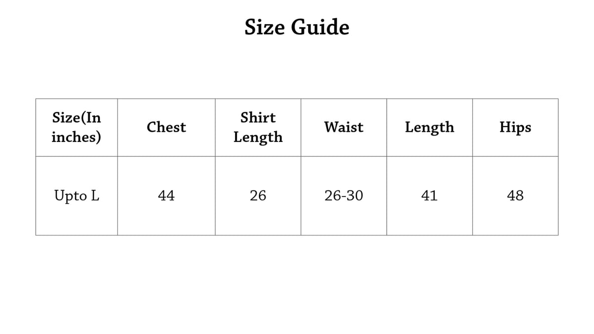 Iry Nightsuit Size Chart