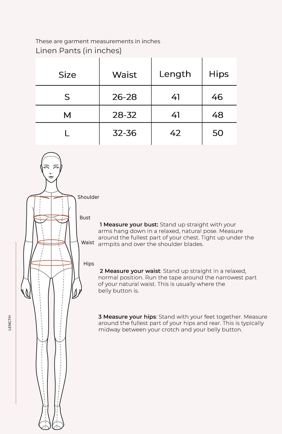 Linen Pants Size Chart