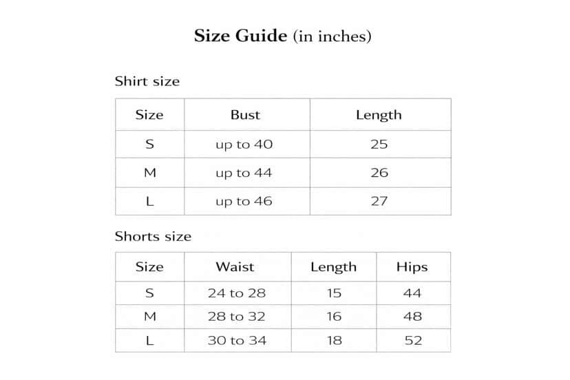 Mave Nightsuit Size Chart