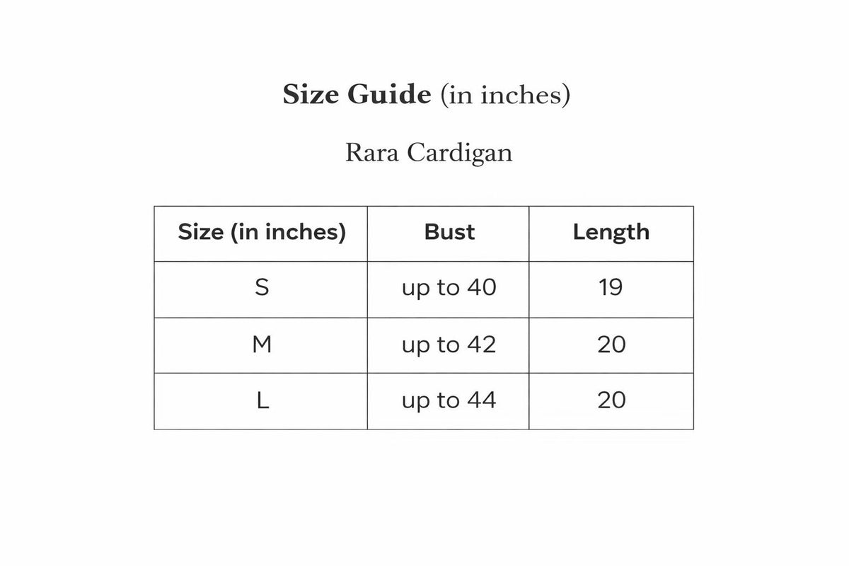 Rara Cardigan Size Chart