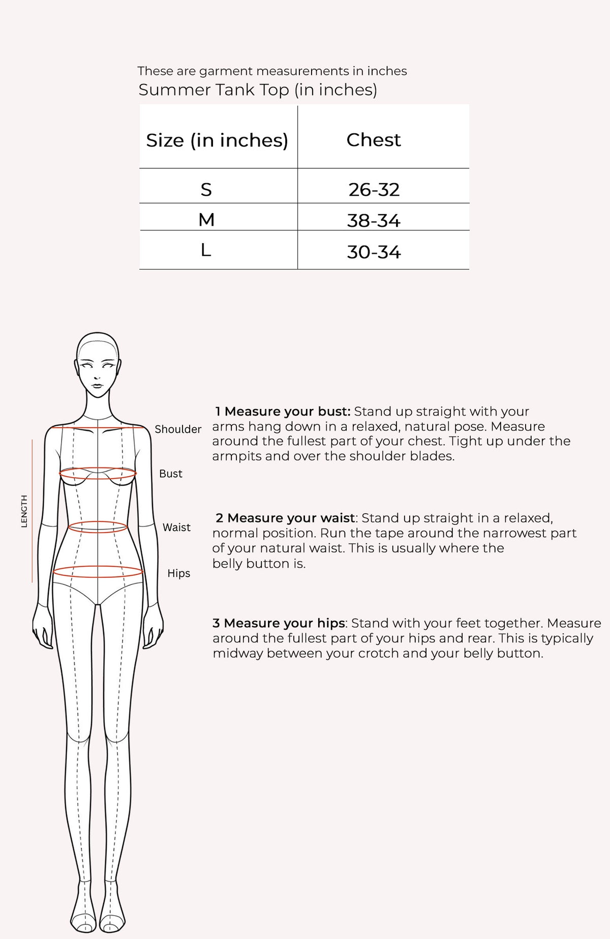 Summer Tank Top Size Chart