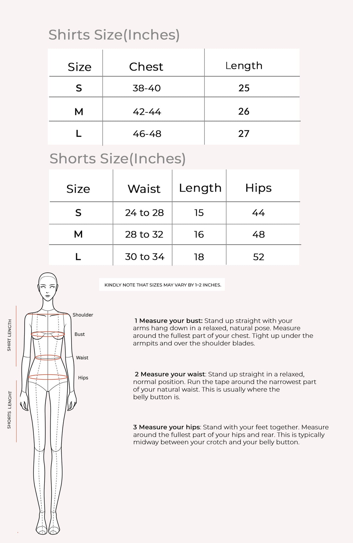 Urvi Shorts Set Size Chart