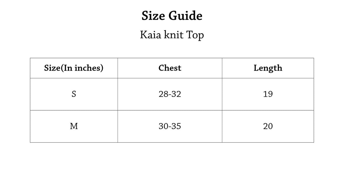 Kaia Knit Top Size Chart