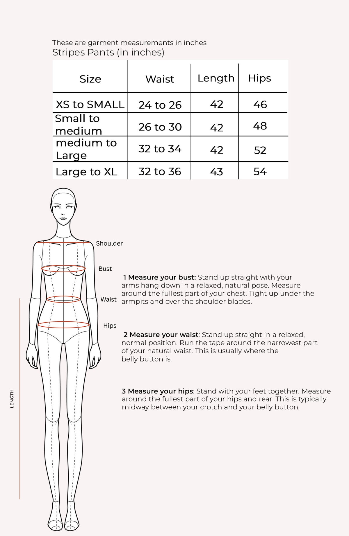 Stripes Pants Size Chart