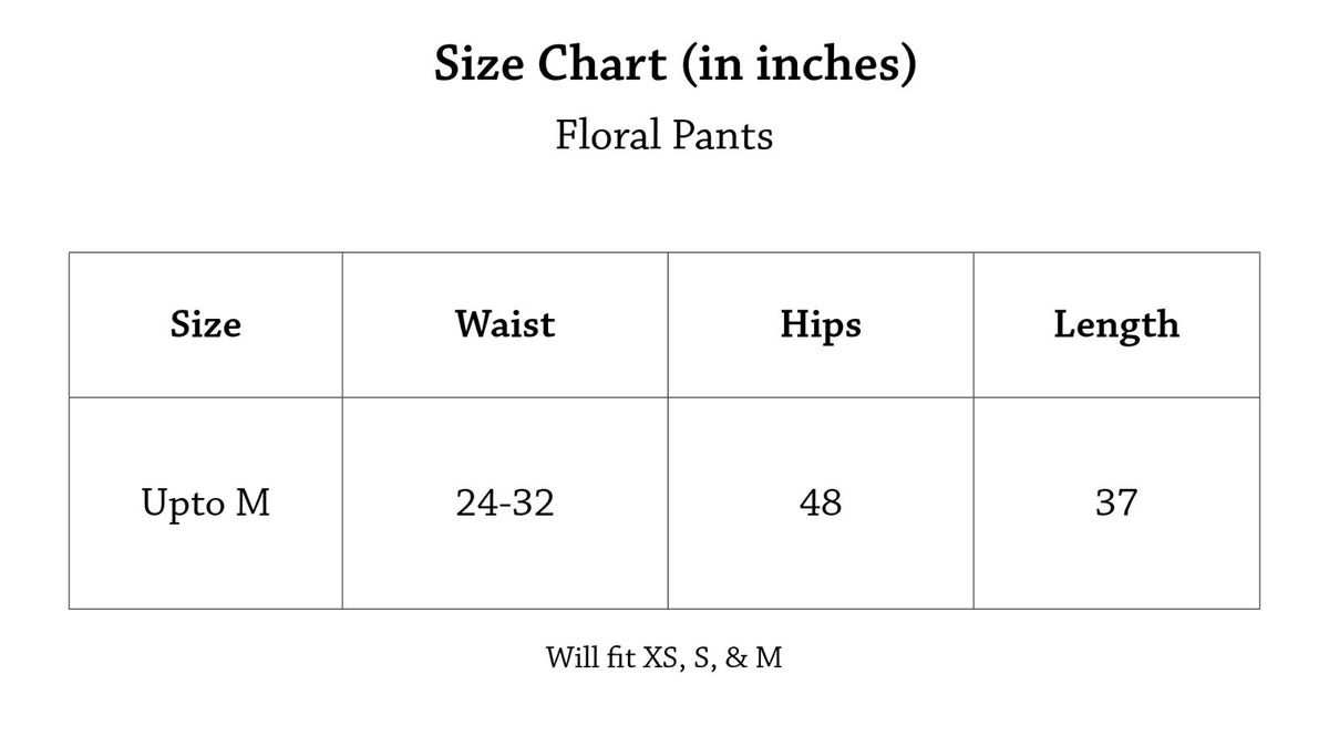 Floral Pants Size Chart