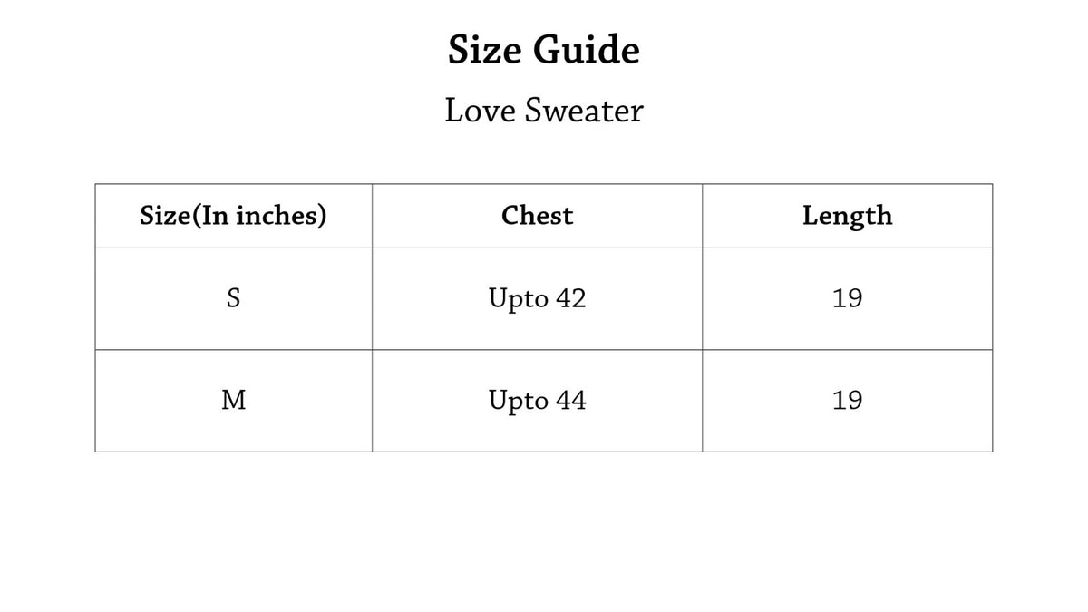 Love Sweater Size Chart