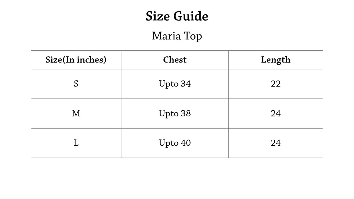 Maria Top Size Chart