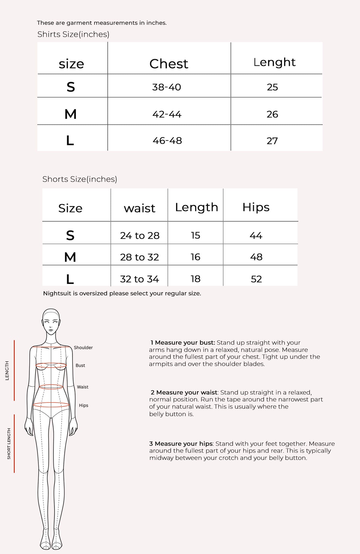 Shyla Shorts Set Size Chart