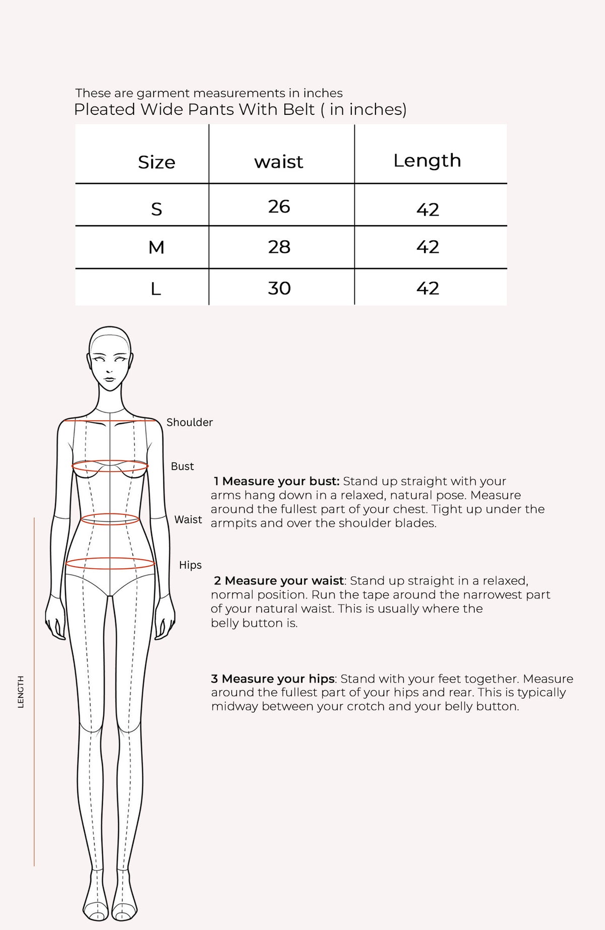 Pleated Wide Pants With Belt Size Chart