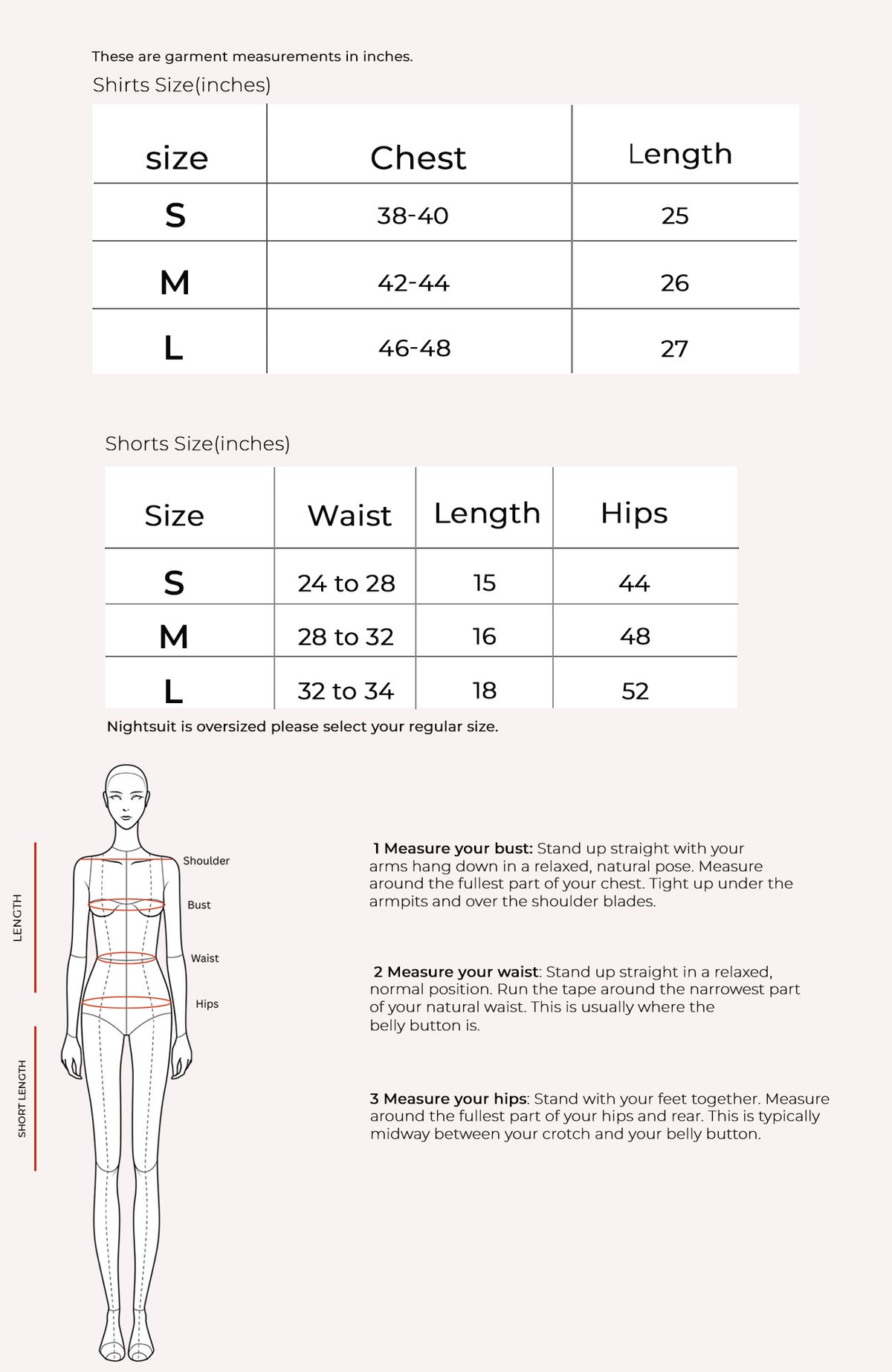 Millie Shorts Set Size Chart
