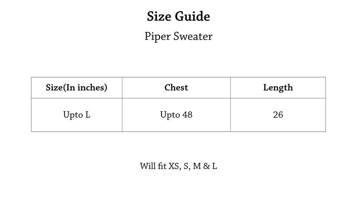 Piper Sweater Size Chart