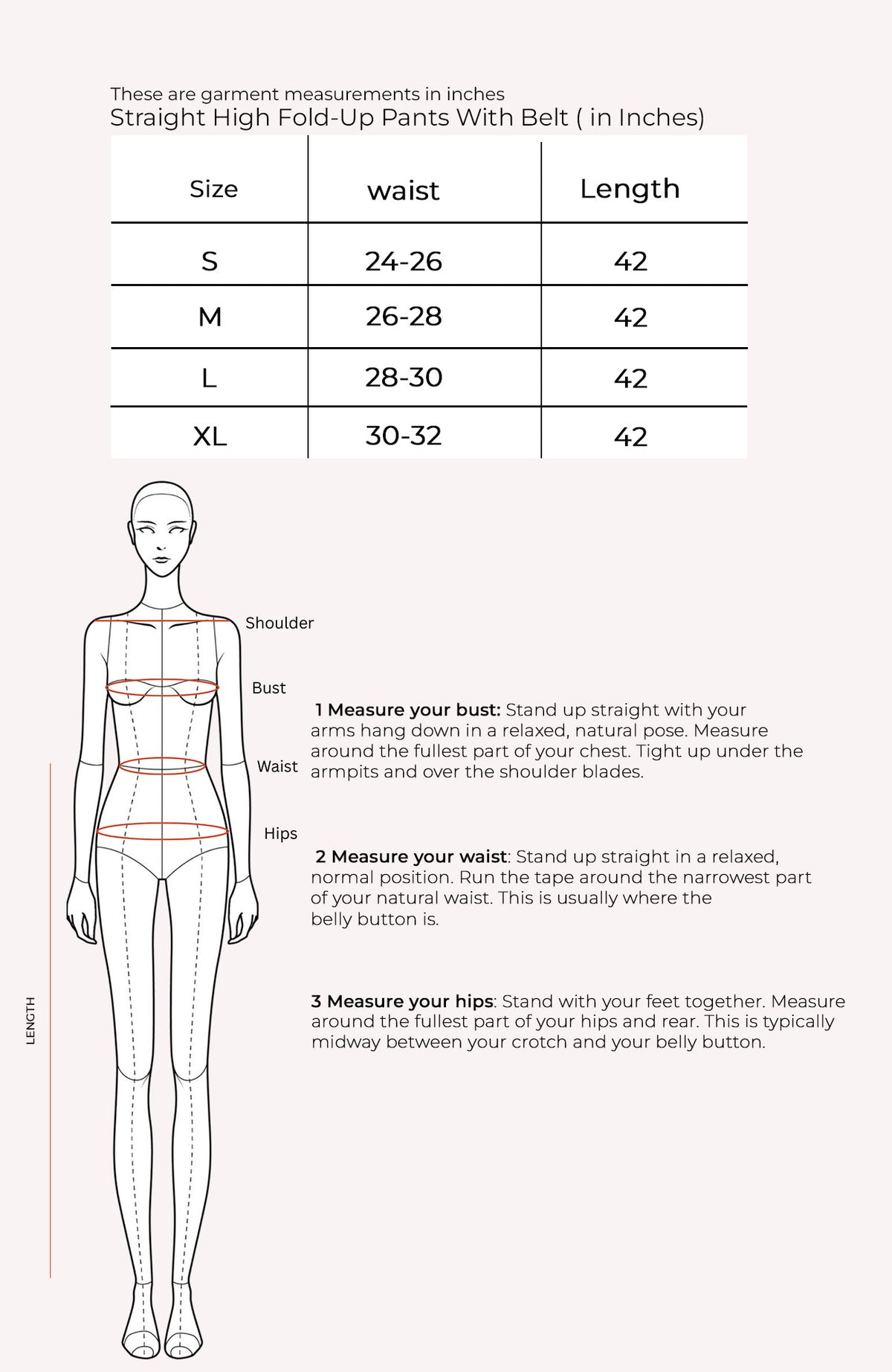 Straight High Fold-Up Pants With Belt Size Chart