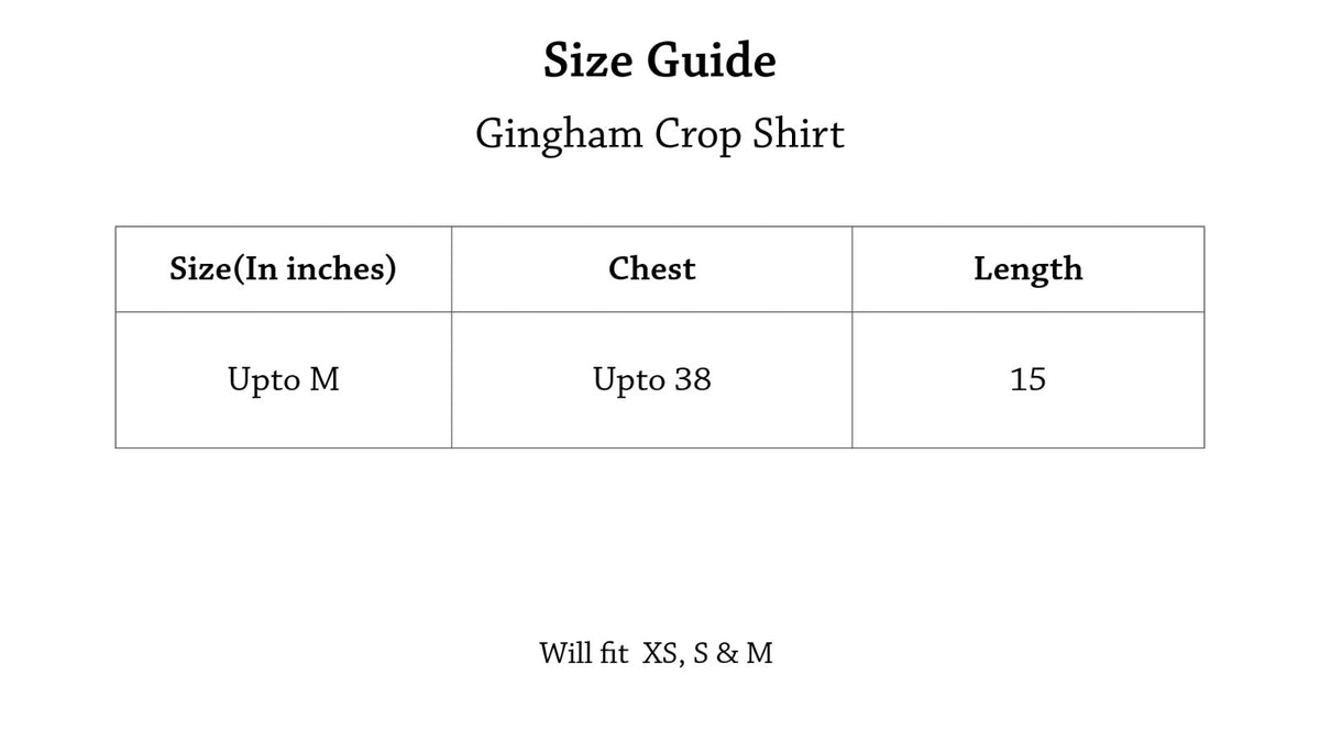 Gingham Crop Shirt Size Chart