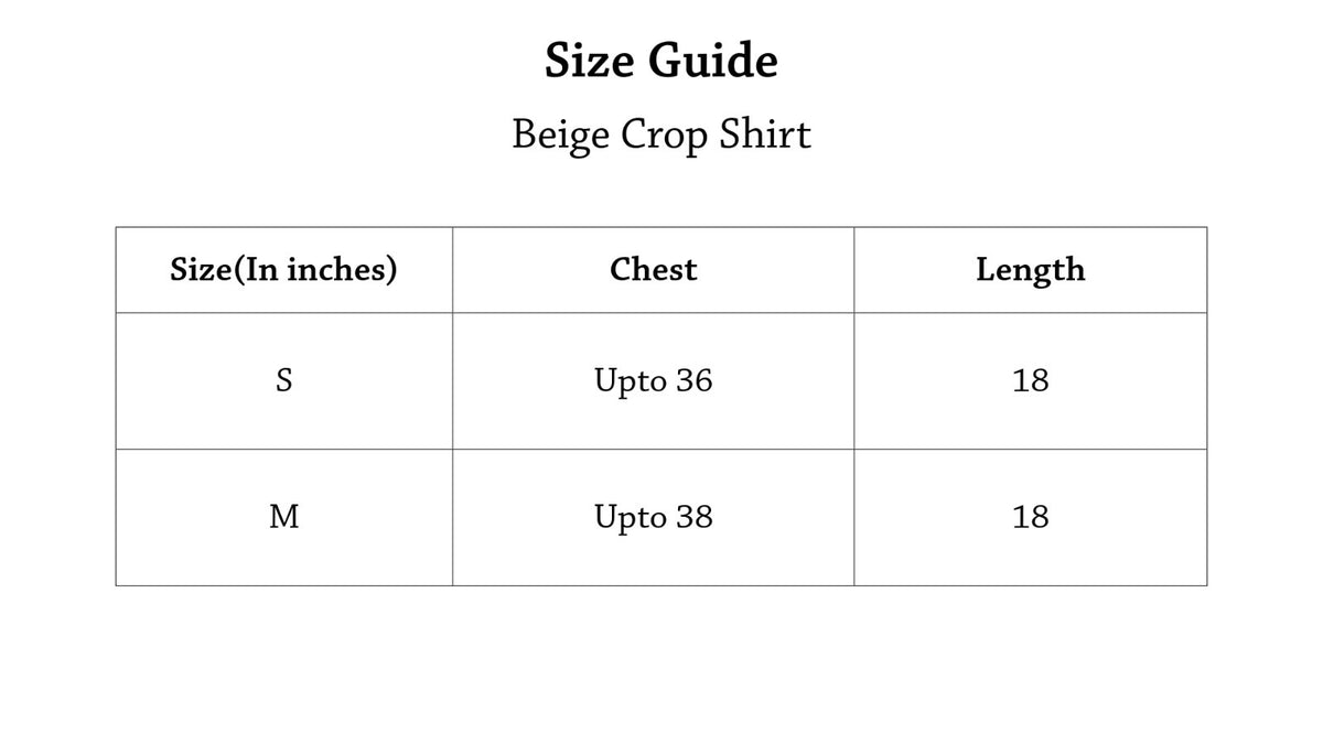 Beige Crop Shirt Size Chart