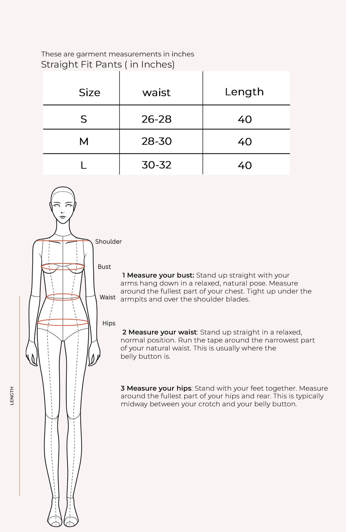 Straight Fit Pants Size Chart