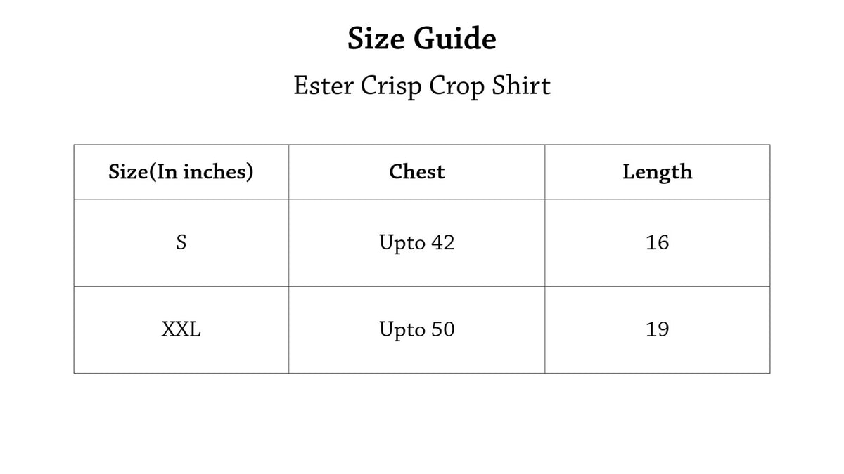 Ester Crisp Crop Shirt Size Chart
