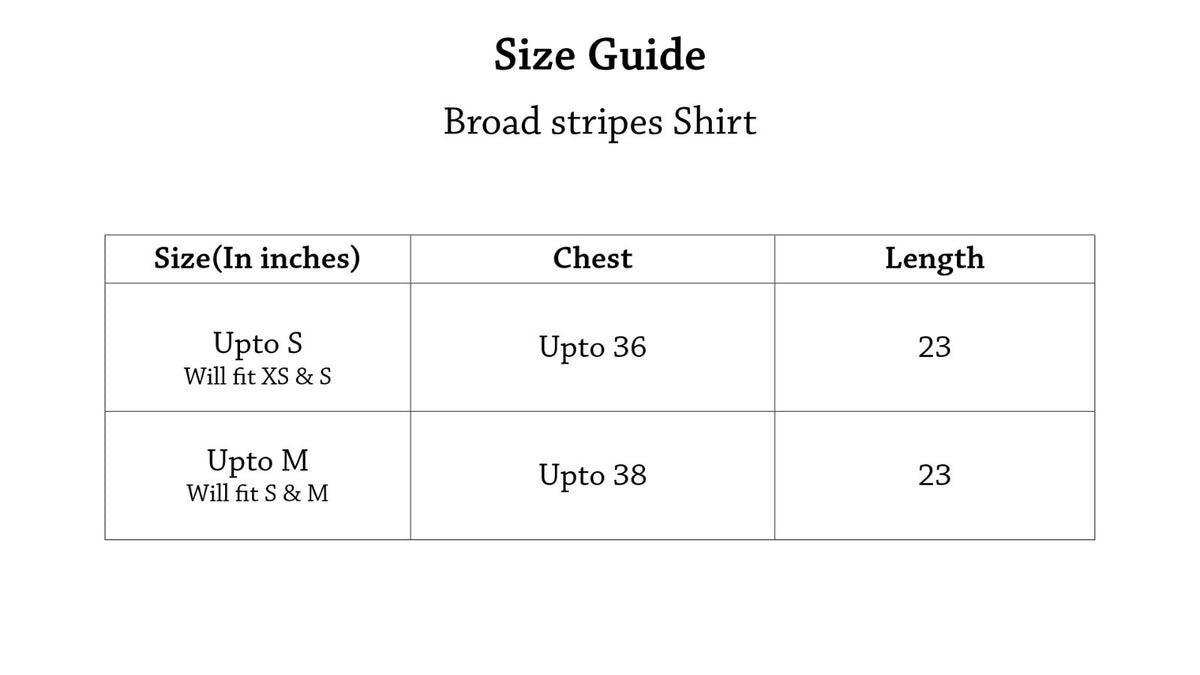 BROAD STRIPES SHIRT Size Chart