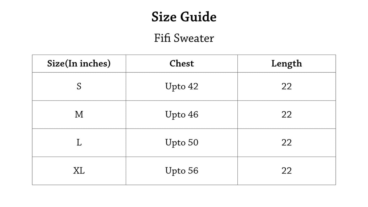 Fifi Sweater Size Chart