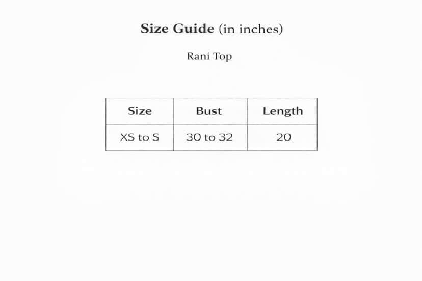 Rani Top Size Chart