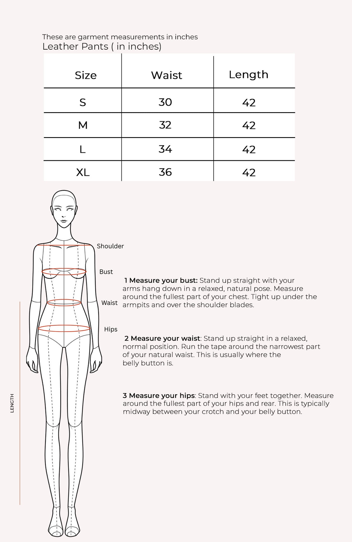 Leather Pants Size Chart