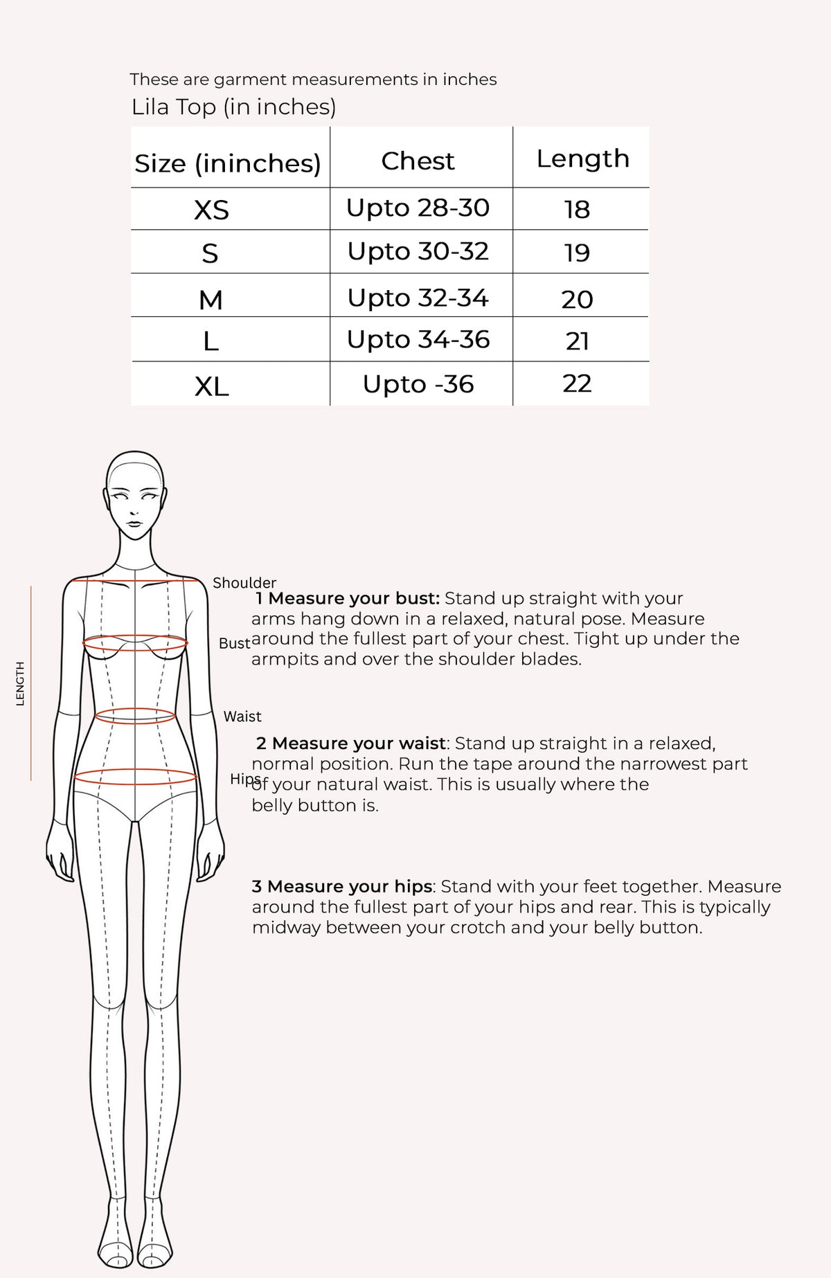 Lila Top Size Chart
