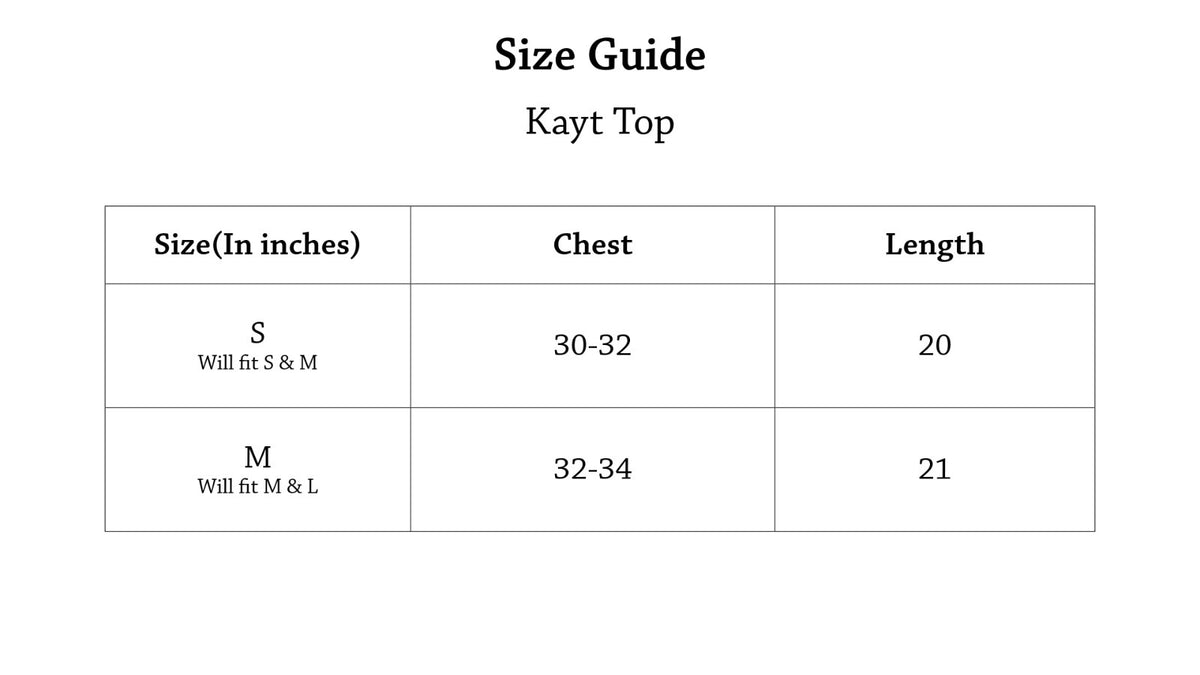 Kayt Top Size Chart