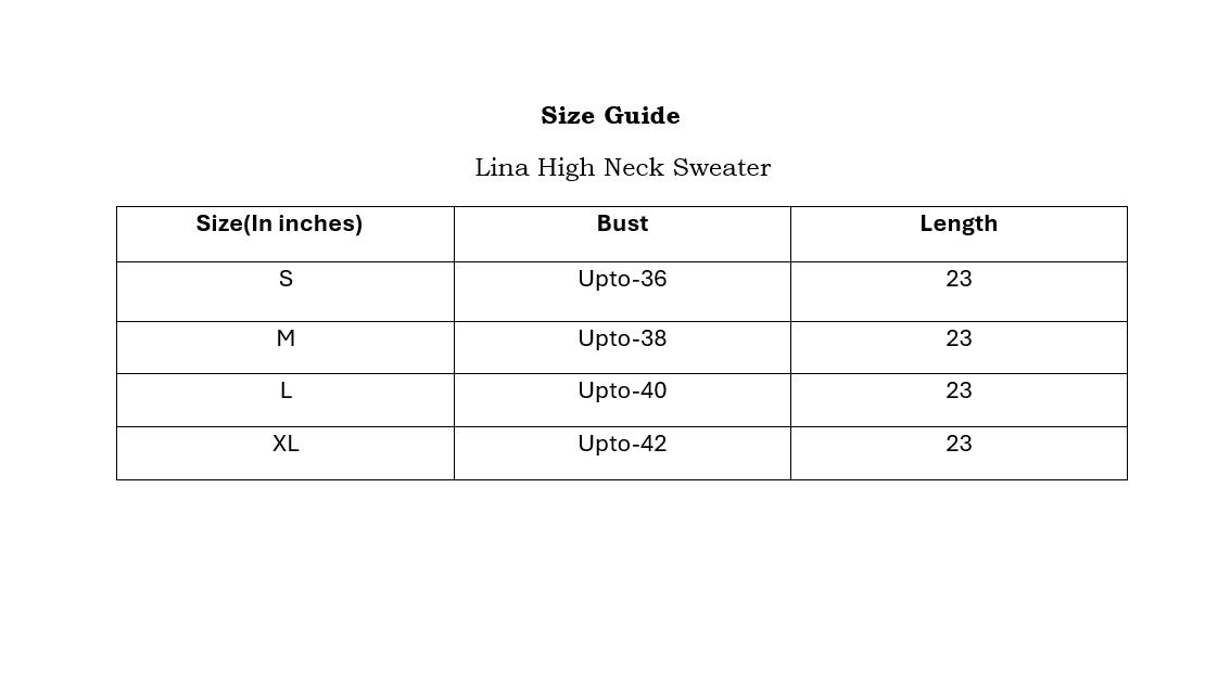 Lina High Neck Sweater Size Chart