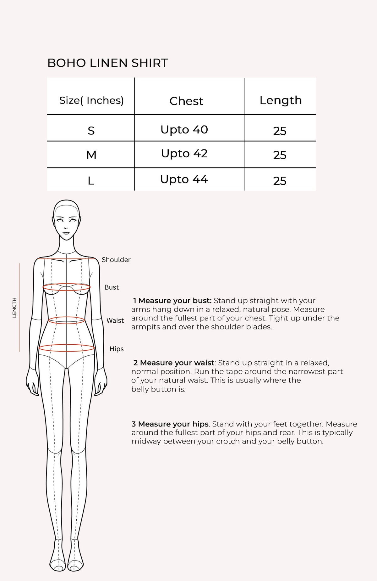 Boho Linen Shirt Size Chart