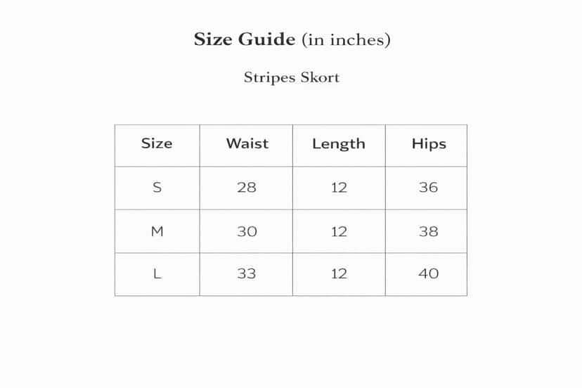 Stripes Skort Size Chart