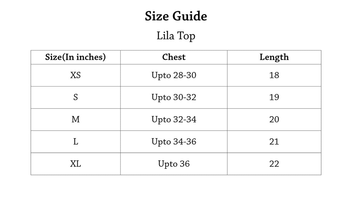 Lila Top Size Chart