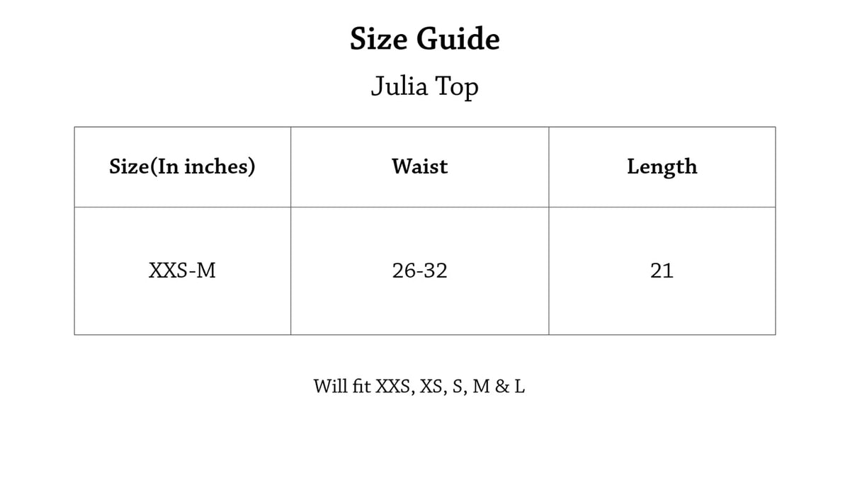 Julia Top Size Chart