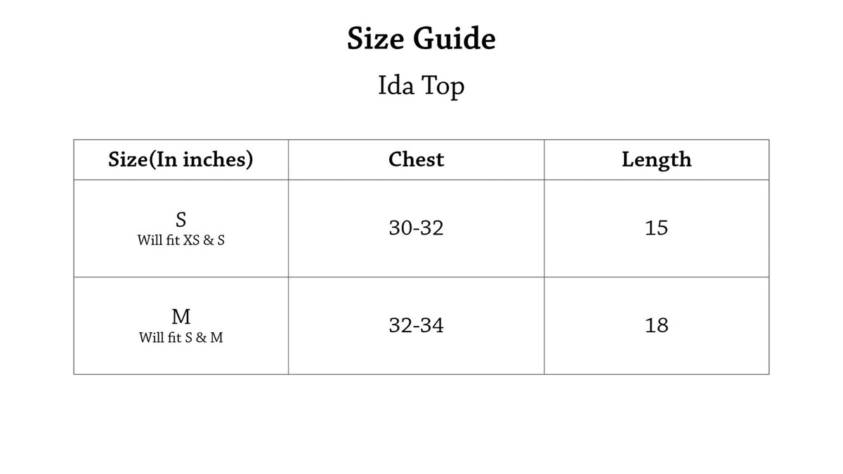 Ida Top Size Chart