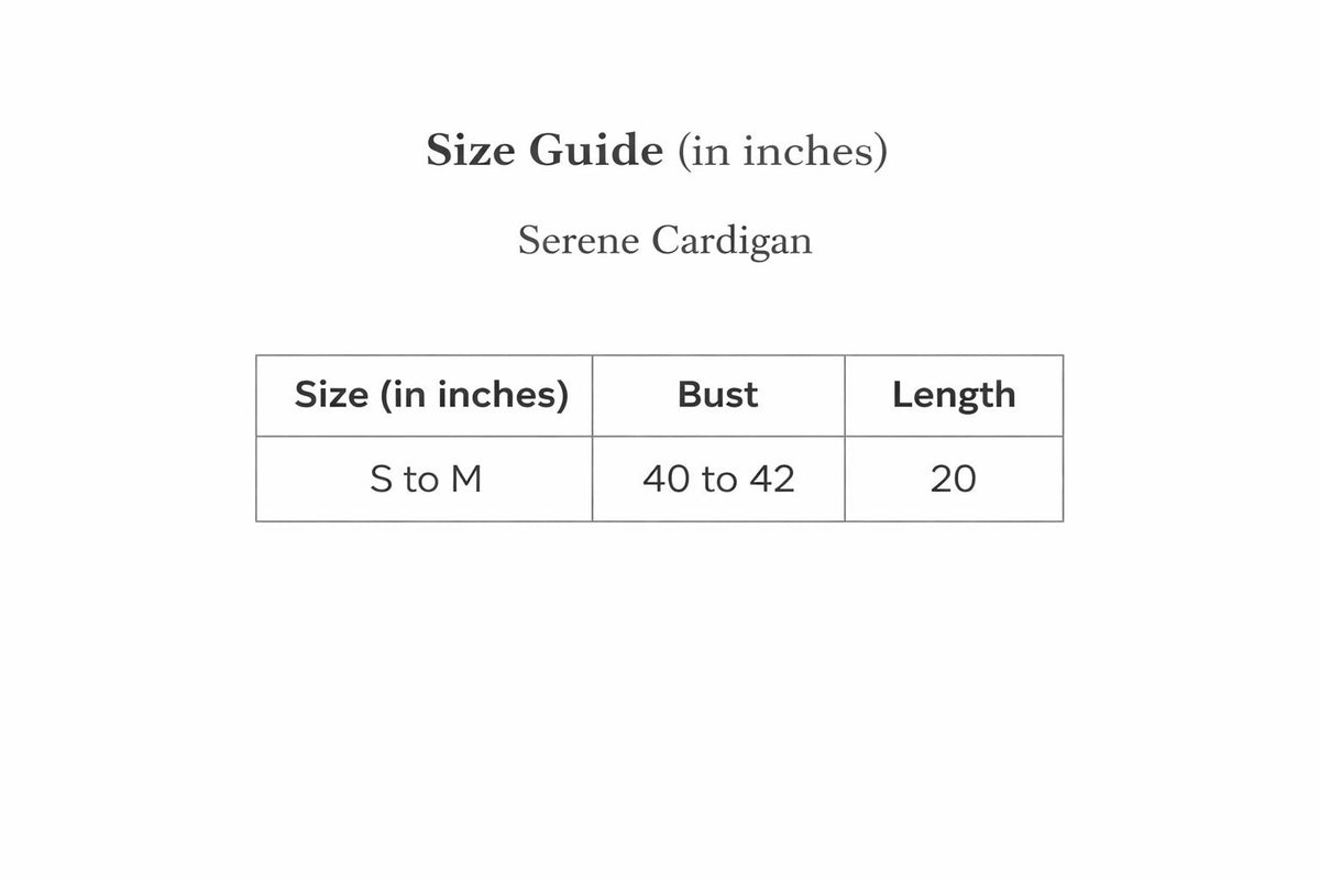 Serene Cardigan Size Chart