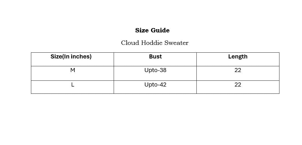 Cloud Sweater Size Chart