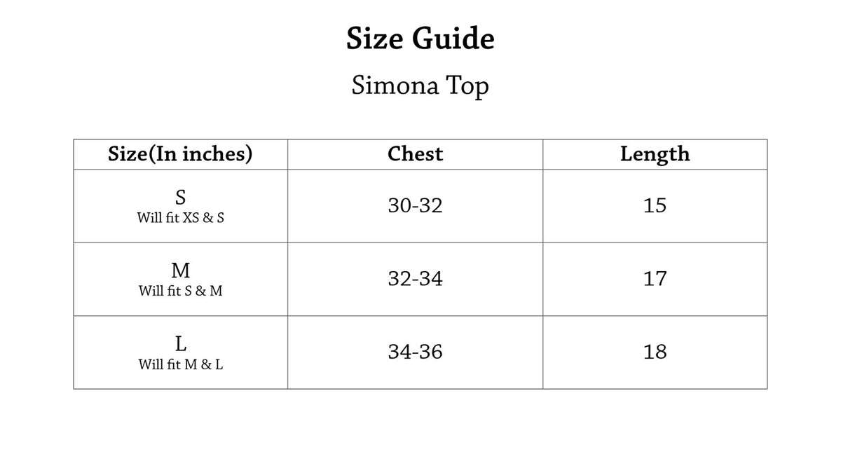 Simona Top Size Chart