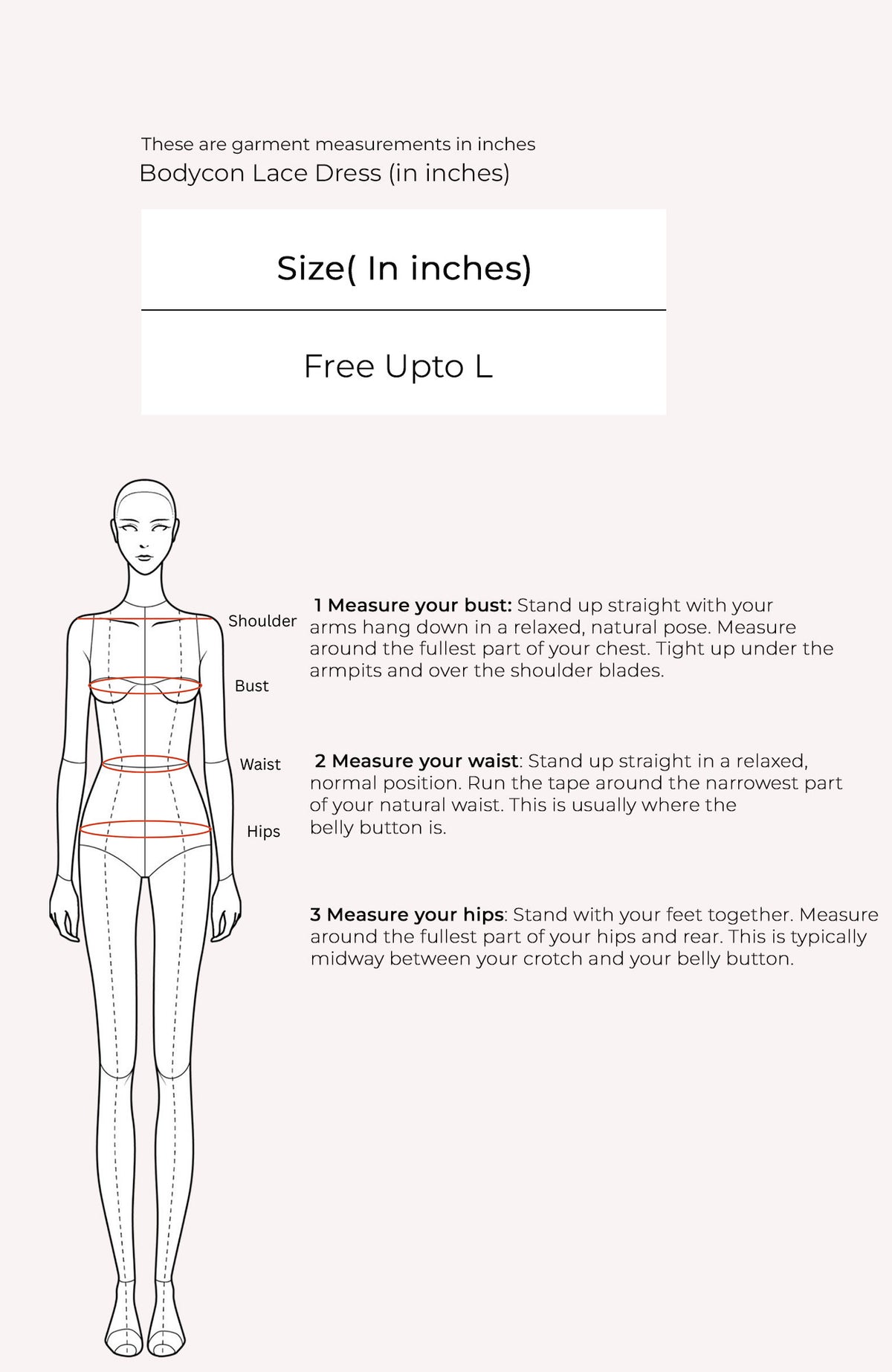 Bodycon Lace Dress Size Chart