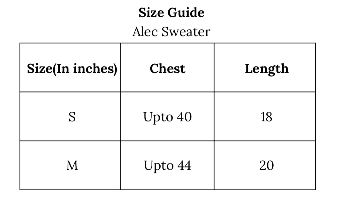 Alec Sweater Size Chart