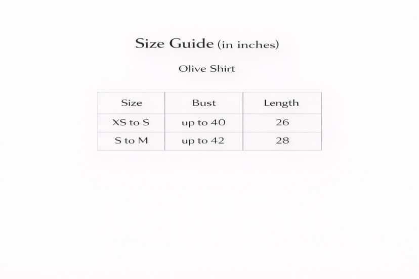 Olive Shirt Size Chart