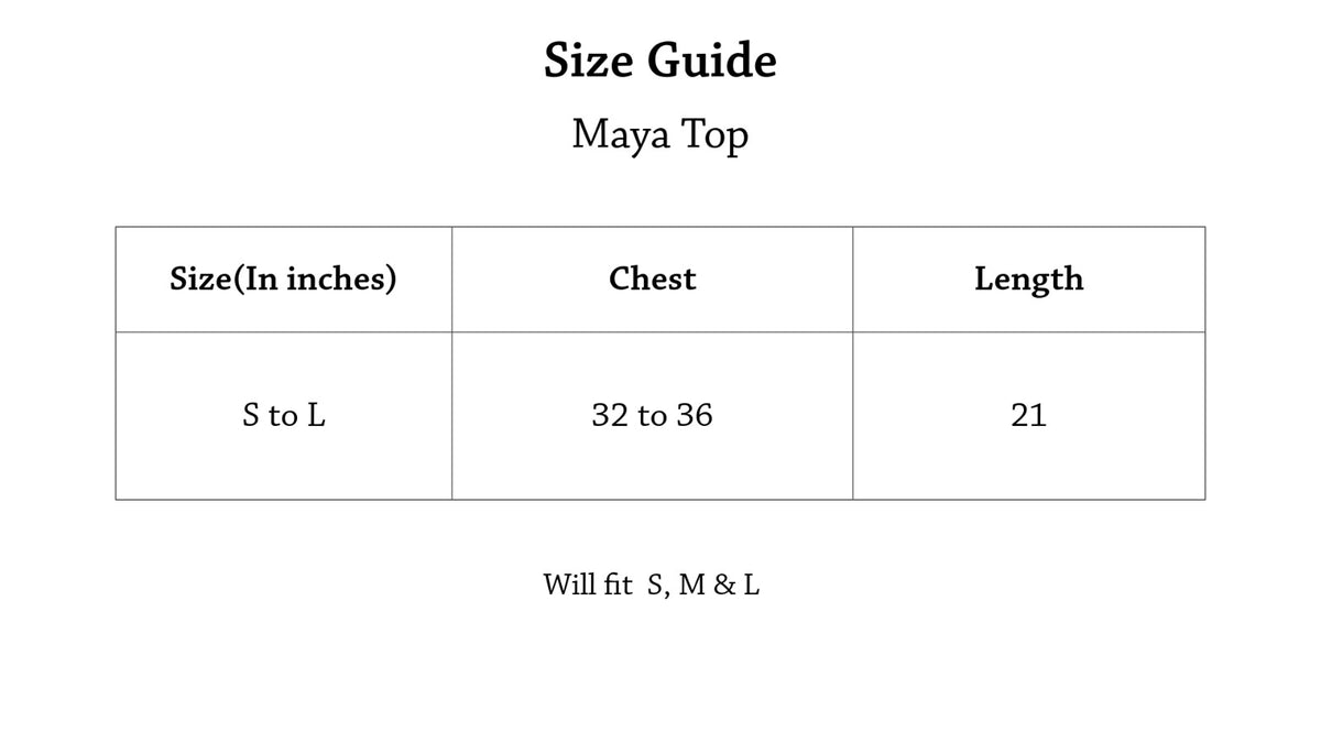 Maya Top Size Chart