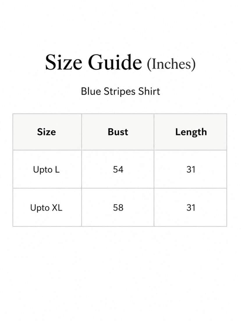 Blue Stripes Linen Shirt Size Chart
