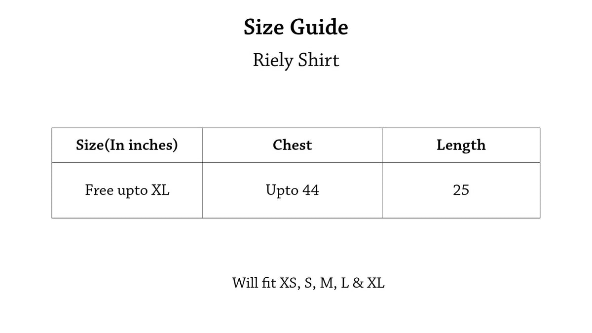 Riely Shirt Size Chart