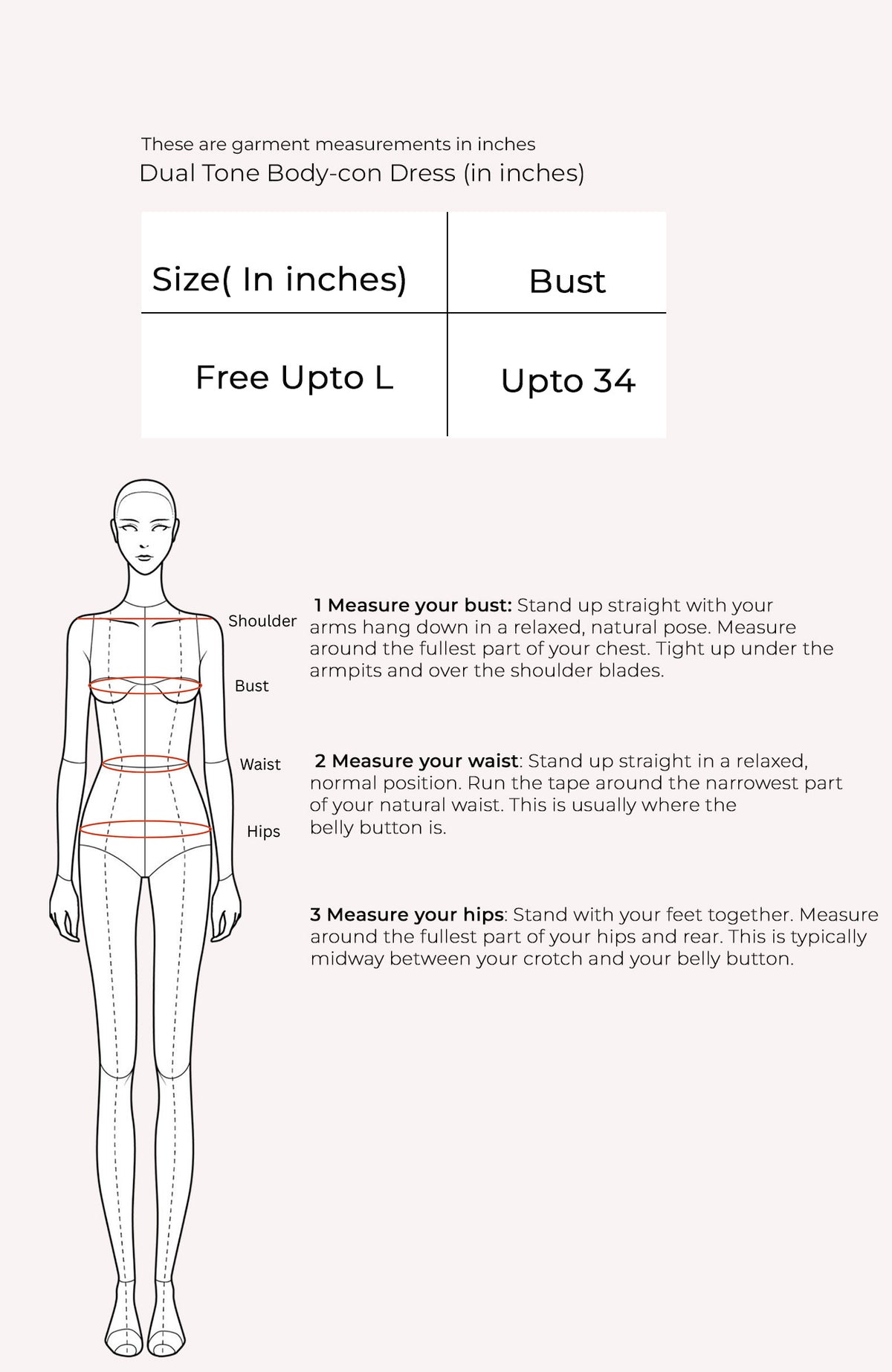 Dual Tone Body-con Dress Size Chart
